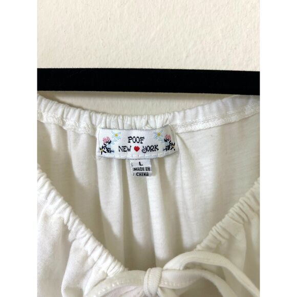 Vintage Y2K babydoll Poof New York Shirt white stretch Size L‎ milkmaid ruched - Picture 4 of 12